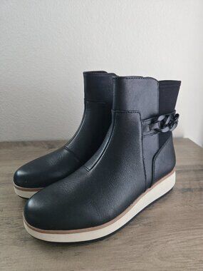 Clarks Collection Zylah Rose Leather Wedge Ankle Boots Black 9M